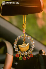 Premium Gold Ingot Five Gods of Wealth Car Hanging, Clear Crystal Feng Shui Car Charm - Image 2