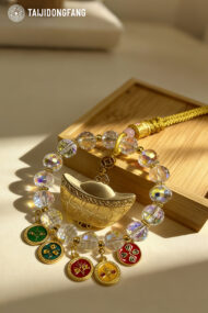 Premium Gold Ingot Five Gods of Wealth Car Hanging, Clear Crystal Feng Shui Car Charm - Image 3