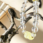 Natural Clear Quartz & Yellow Jade Pixiu Bracelet, Lucky Feng Shui Gift for Good Fortune