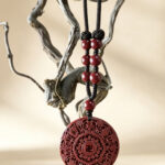 Premium Cinnabar Swastika Dharma Wheel Pendant, Feng Shui Protection & Blessing Amulet