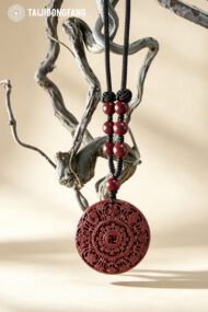 Premium Cinnabar Swastika Dharma Wheel Pendant, Feng Shui Protection & Blessing Amulet