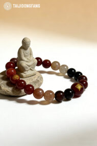 Natural Red Agate & Sunstone Beaded Bracelet, Lucky Feng Shui Gift for All Genders