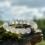Premium Moonstone & Clear Quartz Beaded Bracelet, Feng Shui Calm & Protection Amulet
