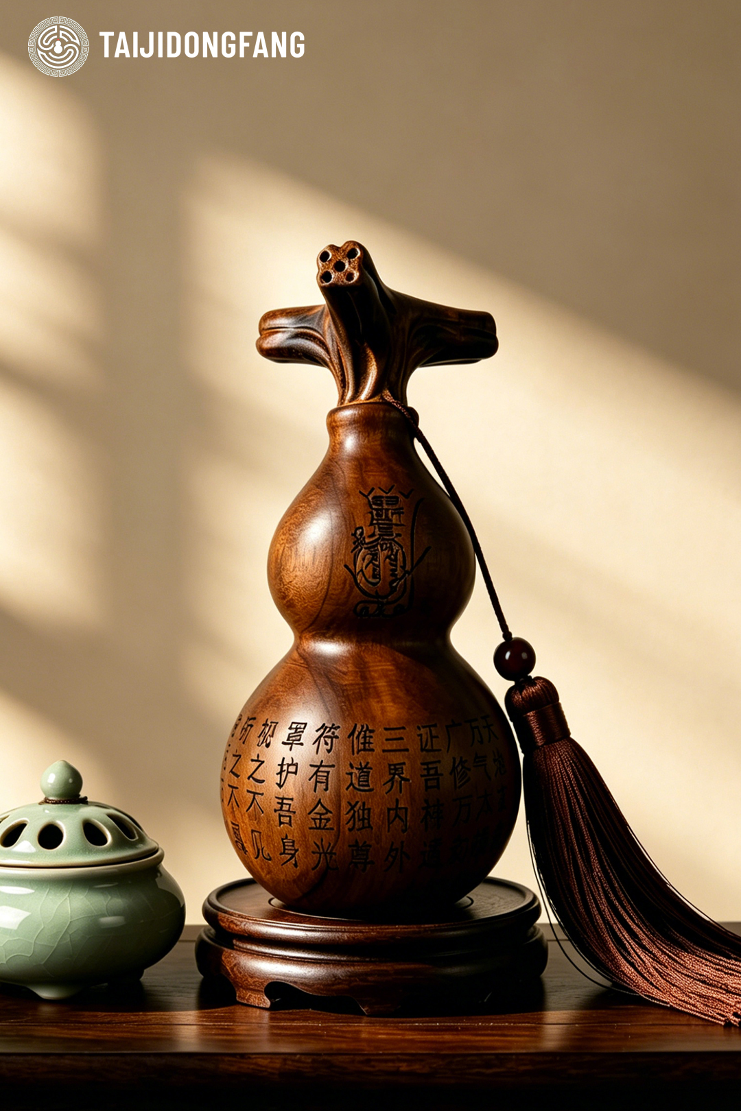 2 Hand-Carved Bagua Wu Lou with Tassel, TAIJIDONGFANG Traditional Chinese Spiritual Ornament - Image 1