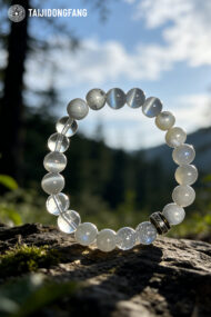 Premium Moonstone & Clear Quartz Beaded Bracelet, Feng Shui Calm & Protection Amulet - Image 3
