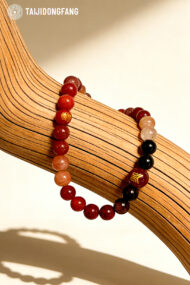 Natural Red Agate & Sunstone Beaded Bracelet, Lucky Feng Shui Gift for All Genders - Image 2