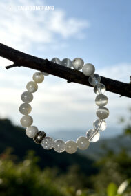 Premium Moonstone & Clear Quartz Beaded Bracelet, Feng Shui Calm & Protection Amulet - Image 2